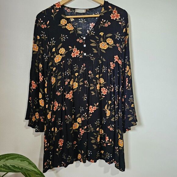 NEVER WORN ALTAR'D STATE FLORAL BELL SLEEVES BOHO BABYDOLL STYLE SHORT DRESS SM - Picture 1 of 16